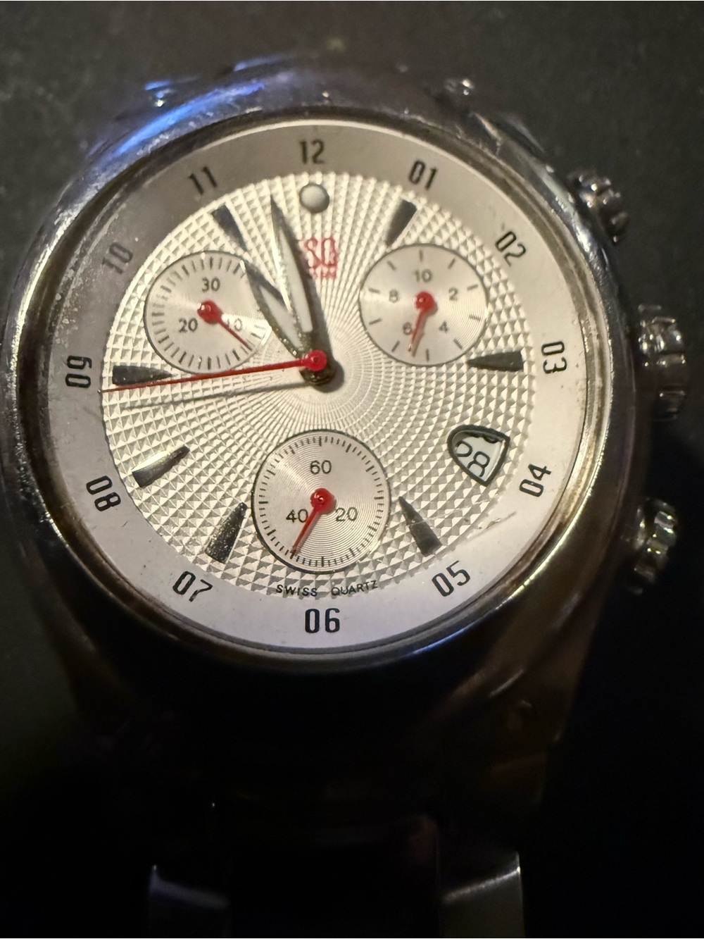 Men's Silver Chronograph Watch with White Dial